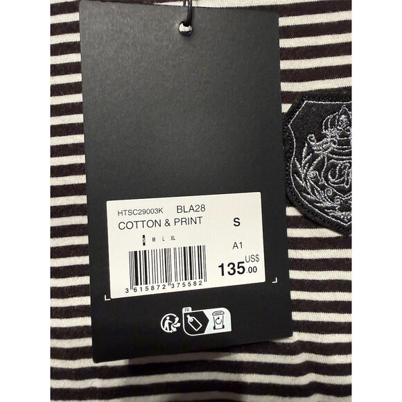 The Kooples France T-Shirt Mens Size S Black White Striped Crewneck Crest Patch - Picture 3 of 5